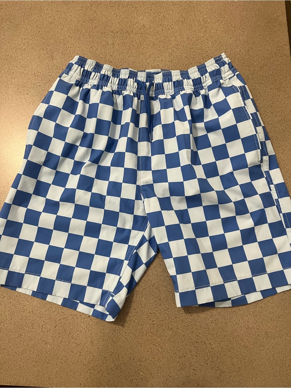 Crewcuts Blue and White Checkered Swim Trunks